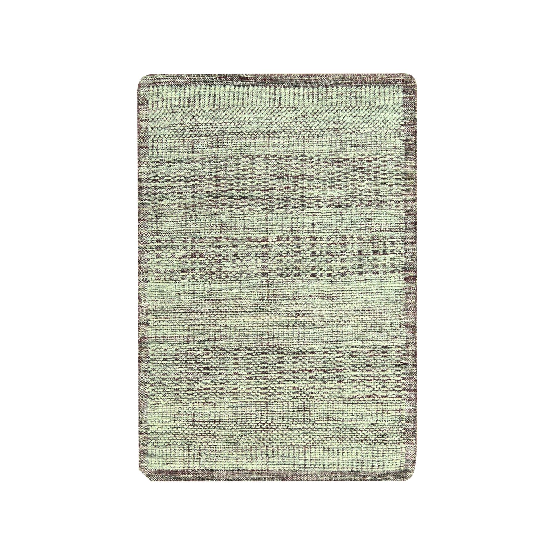 Wine Red with Ivory, Hand Knotted, Oxidized and Distressed Grass Design with Exposed Warps, 100% Wool, Sample, Mat, Oriental Rug